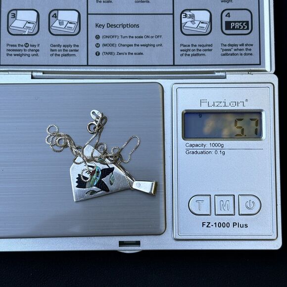 Zuni SC Edaakie Sterling Silver Hummingbird Inlay Pendant – Abalone Coral Jet - Picture 6 of 6